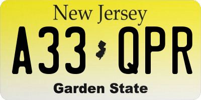 NJ license plate A33QPR