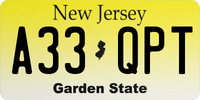 NJ license plate A33QPT