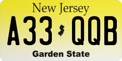 NJ license plate A33QQB