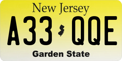 NJ license plate A33QQE