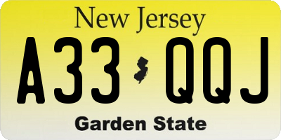 NJ license plate A33QQJ