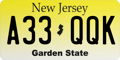 NJ license plate A33QQK