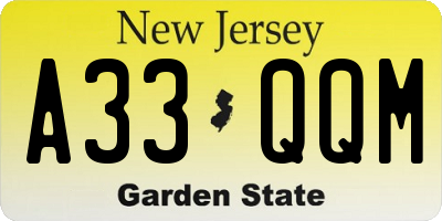 NJ license plate A33QQM