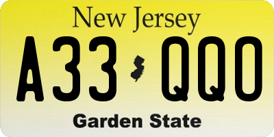 NJ license plate A33QQO