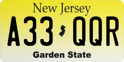 NJ license plate A33QQR