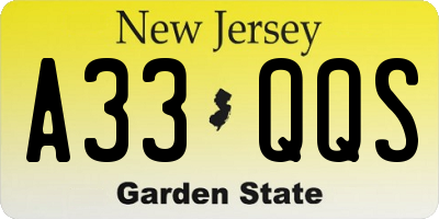 NJ license plate A33QQS