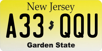 NJ license plate A33QQU