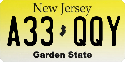 NJ license plate A33QQY