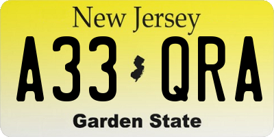 NJ license plate A33QRA