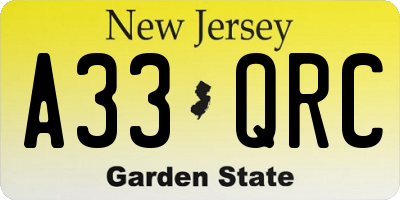 NJ license plate A33QRC