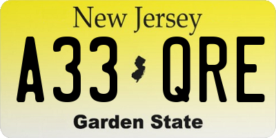 NJ license plate A33QRE