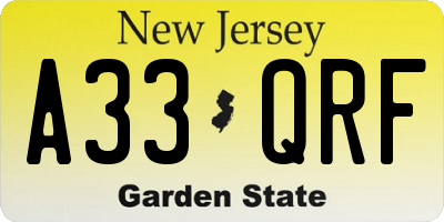 NJ license plate A33QRF
