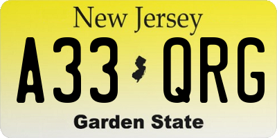 NJ license plate A33QRG