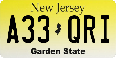 NJ license plate A33QRI