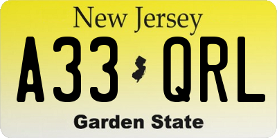 NJ license plate A33QRL