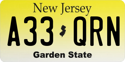 NJ license plate A33QRN