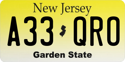 NJ license plate A33QRO