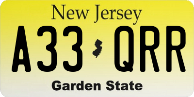 NJ license plate A33QRR