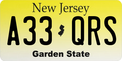 NJ license plate A33QRS
