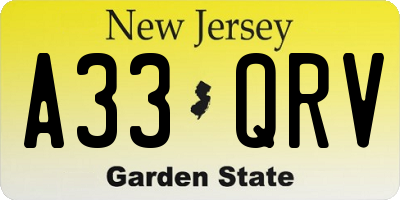 NJ license plate A33QRV