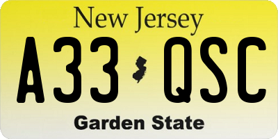 NJ license plate A33QSC