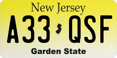 NJ license plate A33QSF