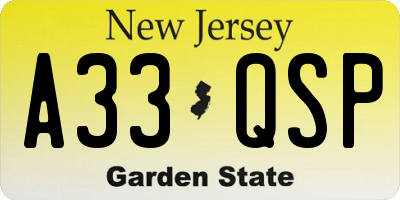 NJ license plate A33QSP