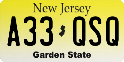 NJ license plate A33QSQ