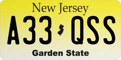 NJ license plate A33QSS