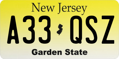 NJ license plate A33QSZ