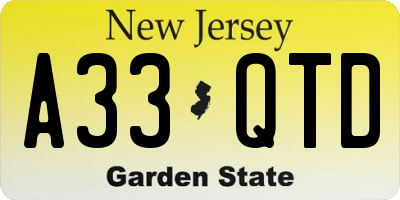 NJ license plate A33QTD