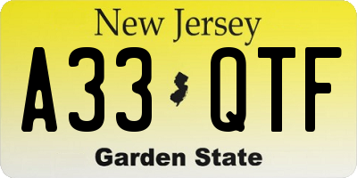 NJ license plate A33QTF