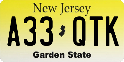 NJ license plate A33QTK