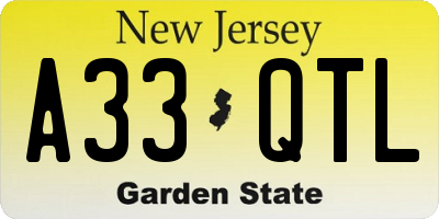 NJ license plate A33QTL