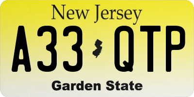 NJ license plate A33QTP