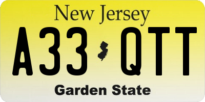NJ license plate A33QTT