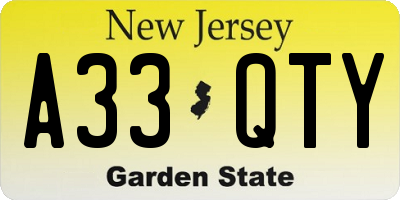 NJ license plate A33QTY