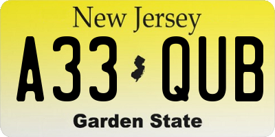 NJ license plate A33QUB
