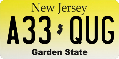 NJ license plate A33QUG