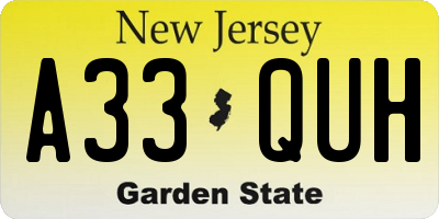 NJ license plate A33QUH