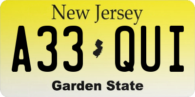 NJ license plate A33QUI