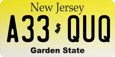 NJ license plate A33QUQ