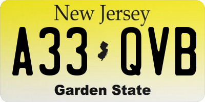 NJ license plate A33QVB