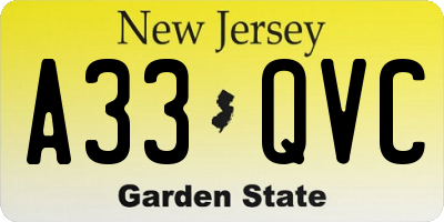 NJ license plate A33QVC