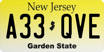 NJ license plate A33QVE