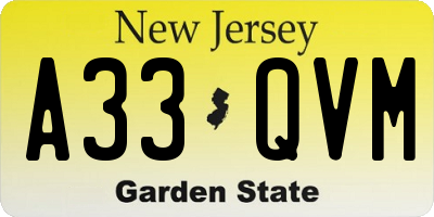 NJ license plate A33QVM