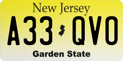 NJ license plate A33QVO