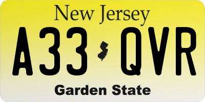 NJ license plate A33QVR