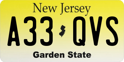 NJ license plate A33QVS