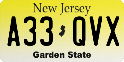 NJ license plate A33QVX